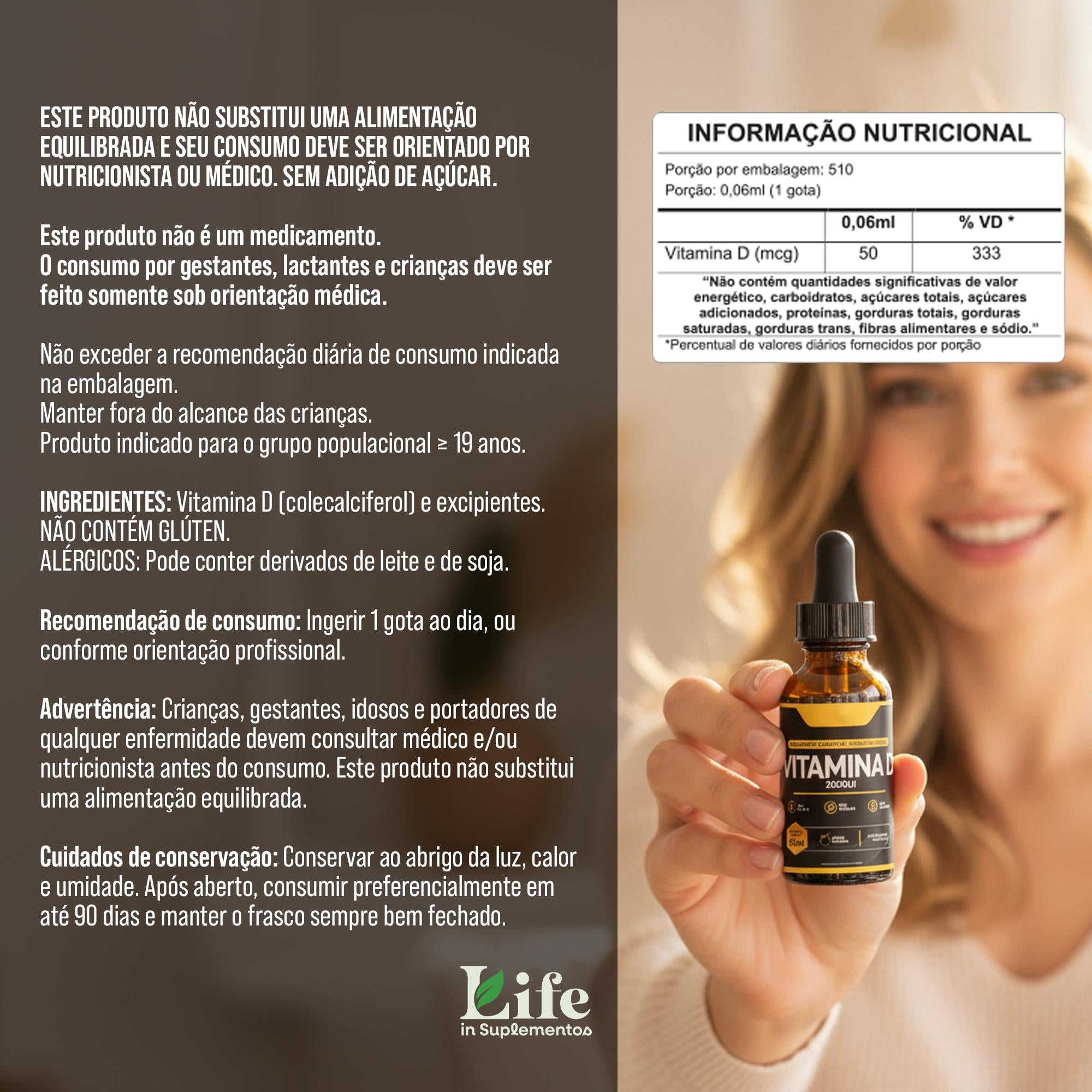 Vitamina D Suplemento Alimentar Life In Cápsulas - 30 ml | Em gotas para Imunidade, Ossos e Energia